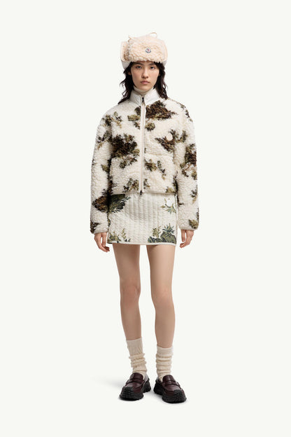 Moncler Floral Print Padded Wool Blend Sweater White & Green White & Green