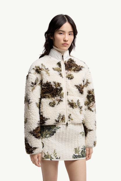Moncler Floral Print Padded Wool Blend Sweater White & Green White & Green