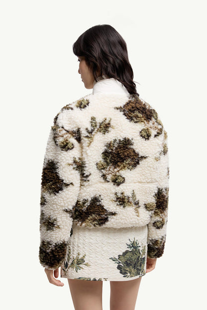 Moncler Floral Print Padded Wool Blend Sweater White & Green White & Green