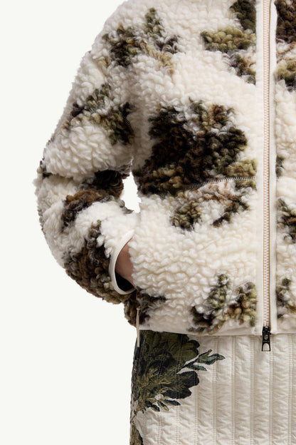 Moncler Floral Print Padded Wool Blend Sweater White & Green White & Green