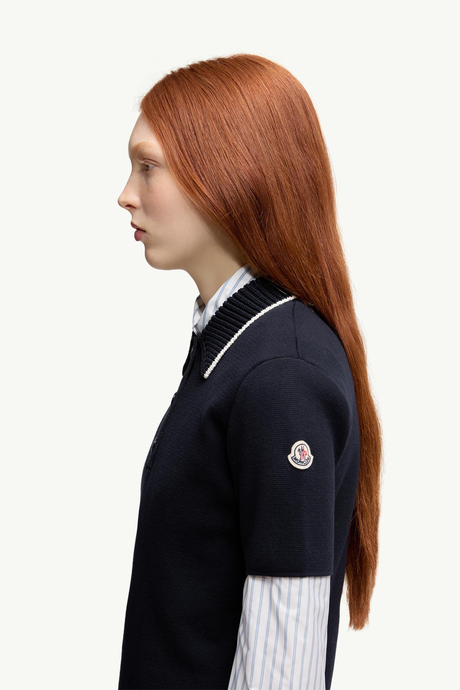 Moncler Knit Cotton Polo Shirt Navy Blue Navy Blue