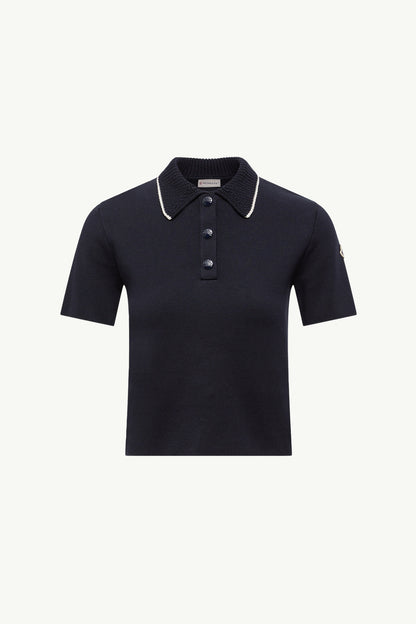 Moncler Knit Cotton Polo Shirt Navy Blue Navy Blue