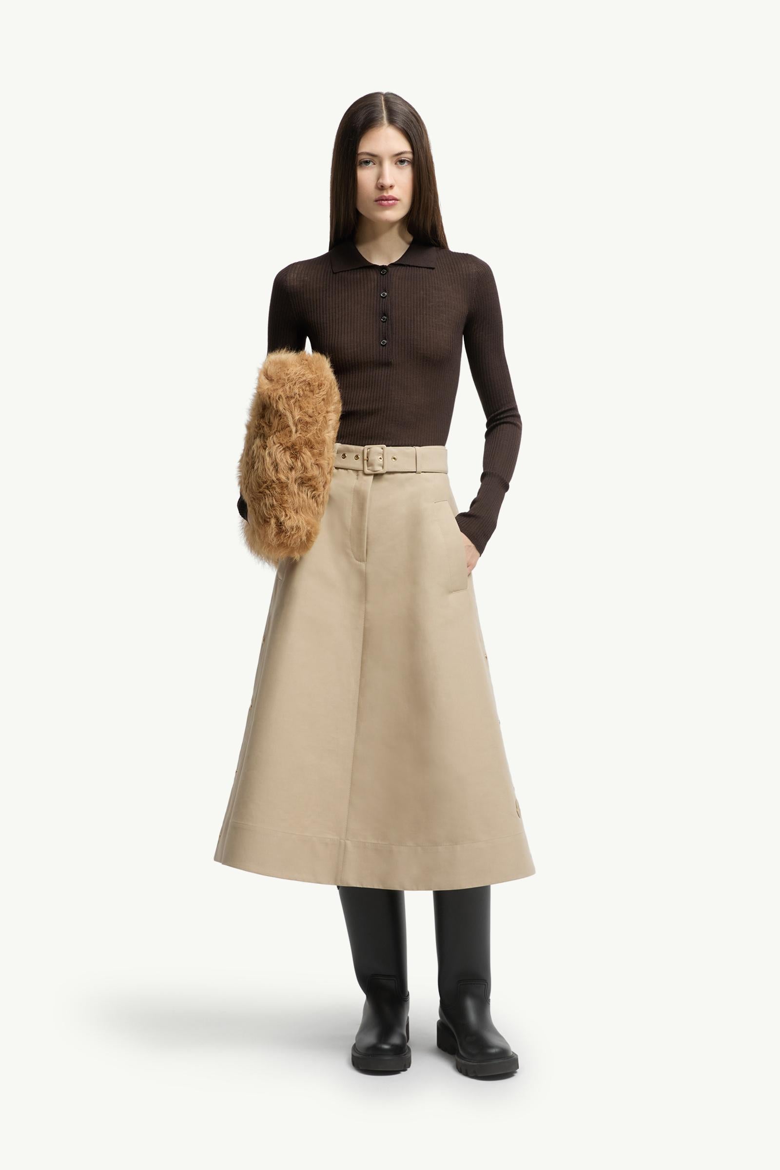 Moncler Wool Long Sleeve Polo Shirt Brown Brown