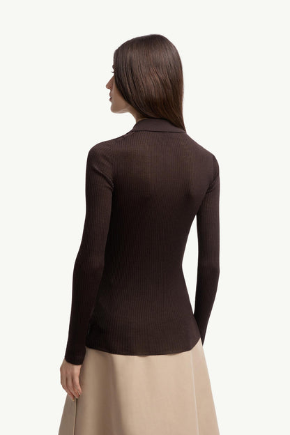 Moncler Wool Long Sleeve Polo Shirt Brown Brown