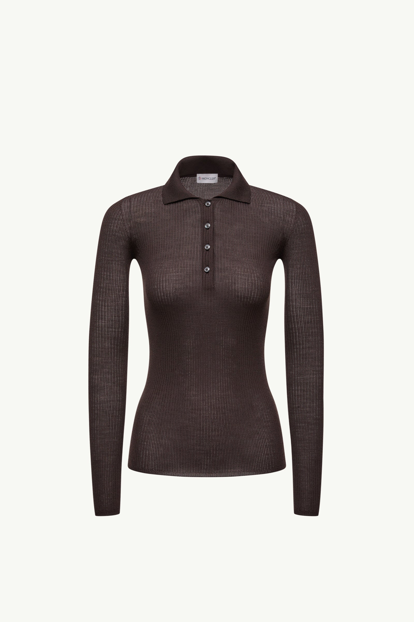 Moncler Wool Long Sleeve Polo Shirt Brown Brown