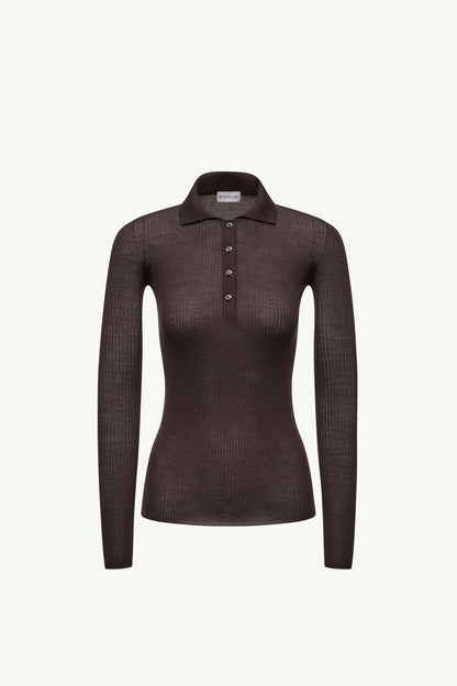 Moncler Wool Long Sleeve Polo Shirt Brown Brown