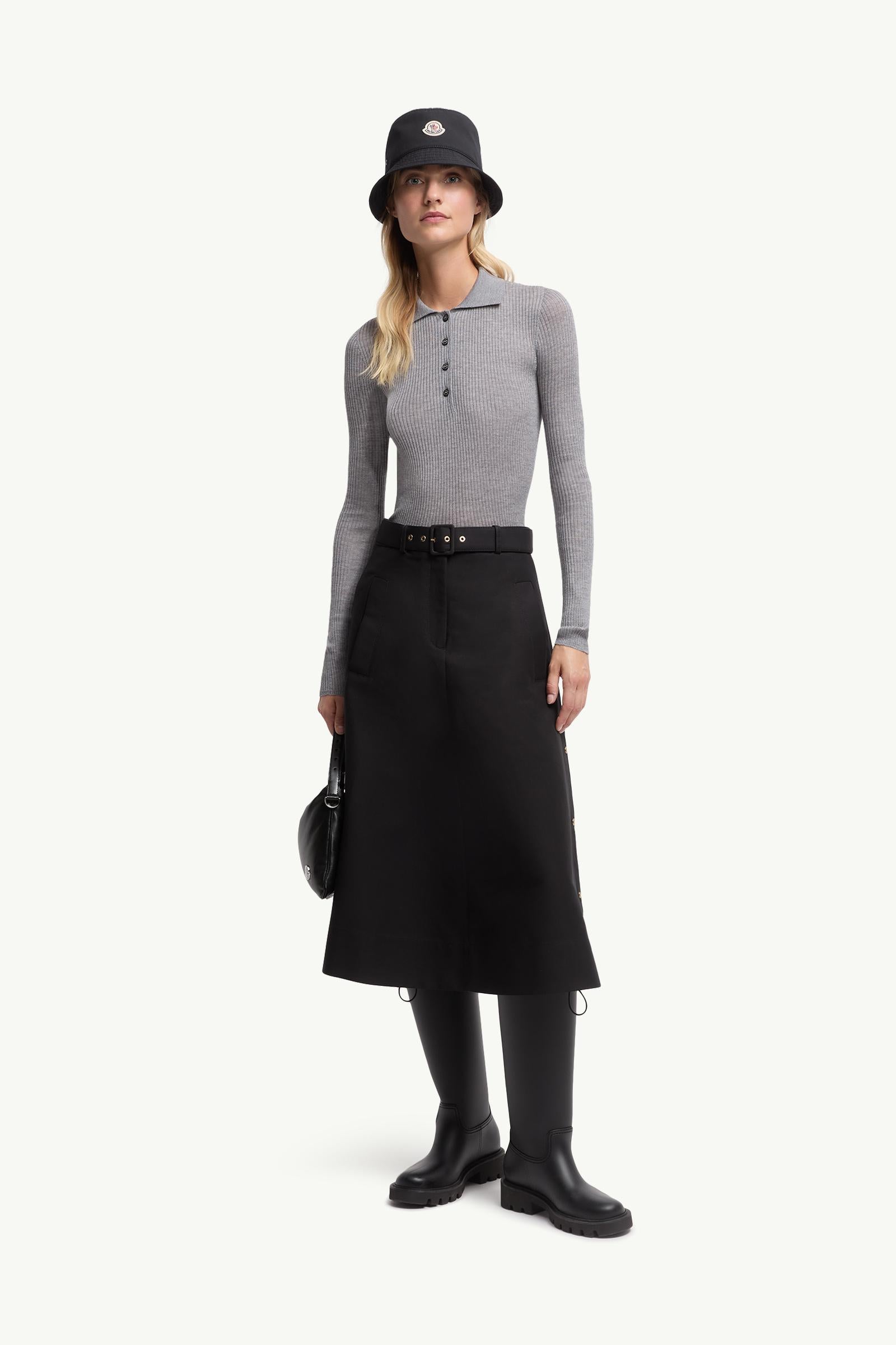 Moncler Wool Long Sleeve Polo Shirt Grey Grey