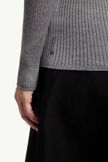 Moncler Wool Long Sleeve Polo Shirt Grey Grey