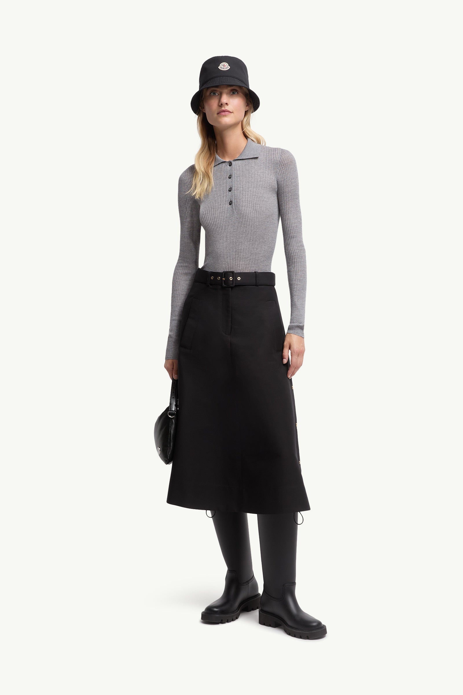 Moncler Wool Long Sleeve Polo Shirt Grey Grey