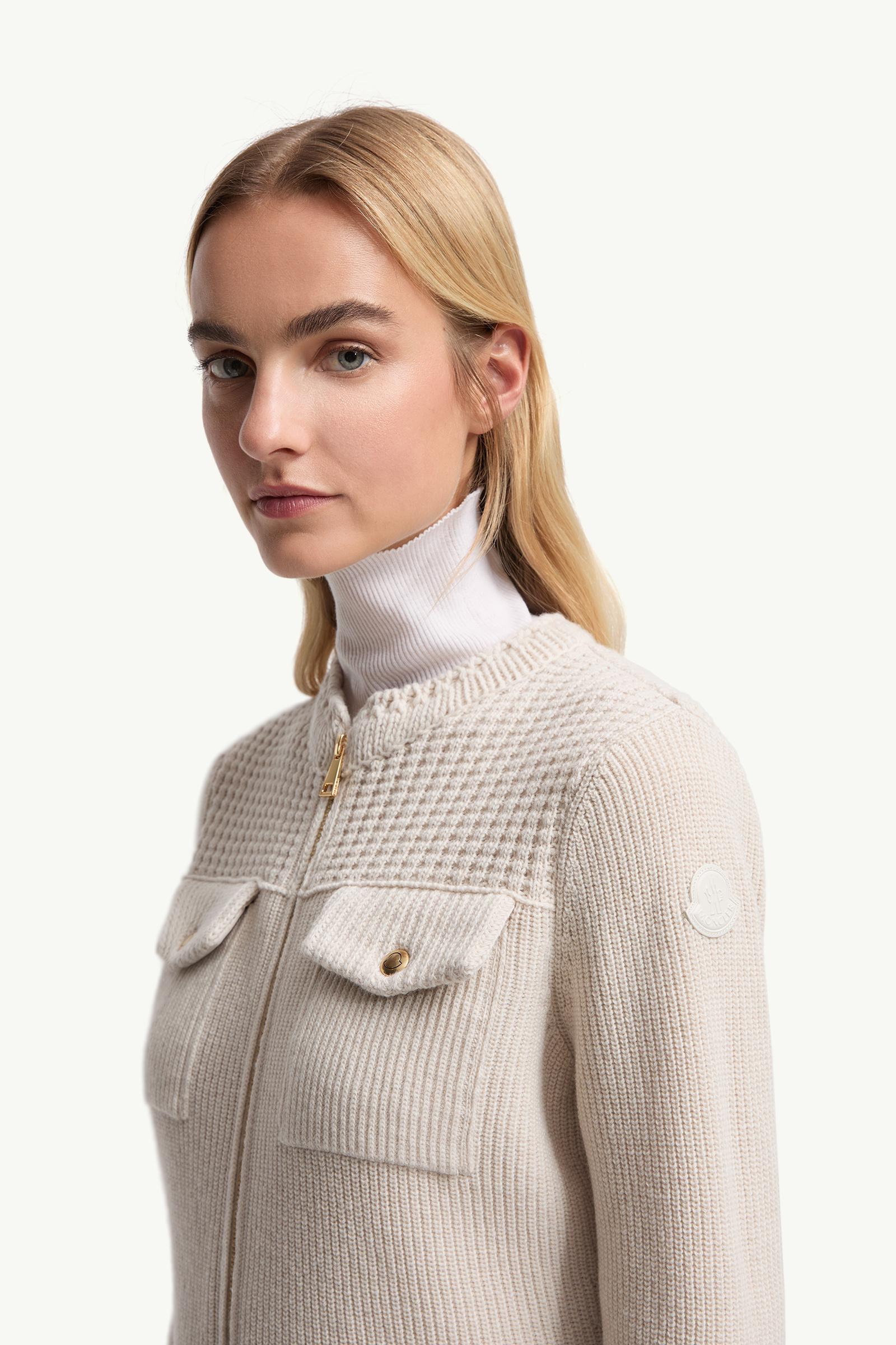 Moncler Padded Wool Zip-Up Cardigan White White