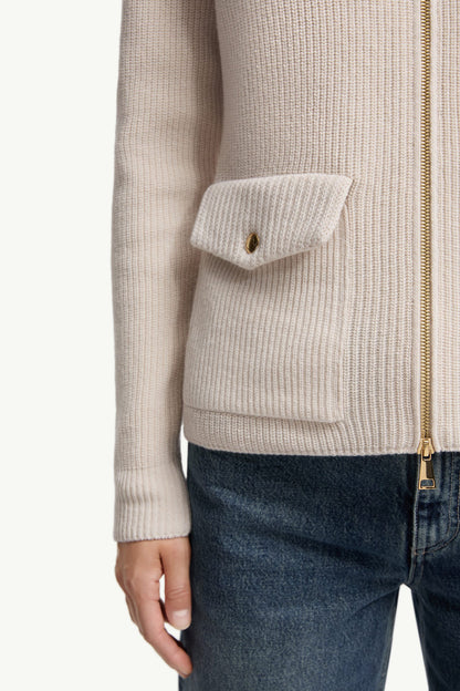 Moncler Padded Wool Zip-Up Cardigan White White