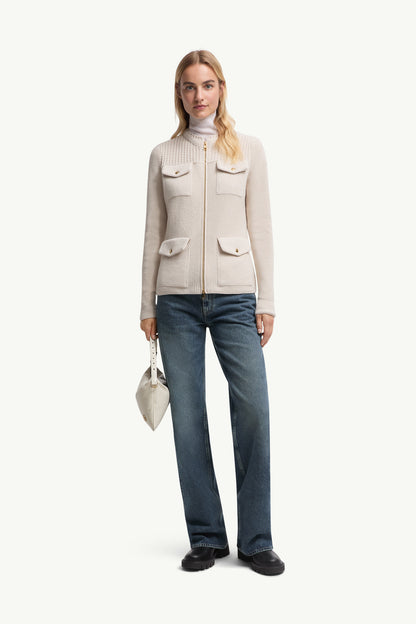 Moncler Padded Wool Zip-Up Cardigan White White