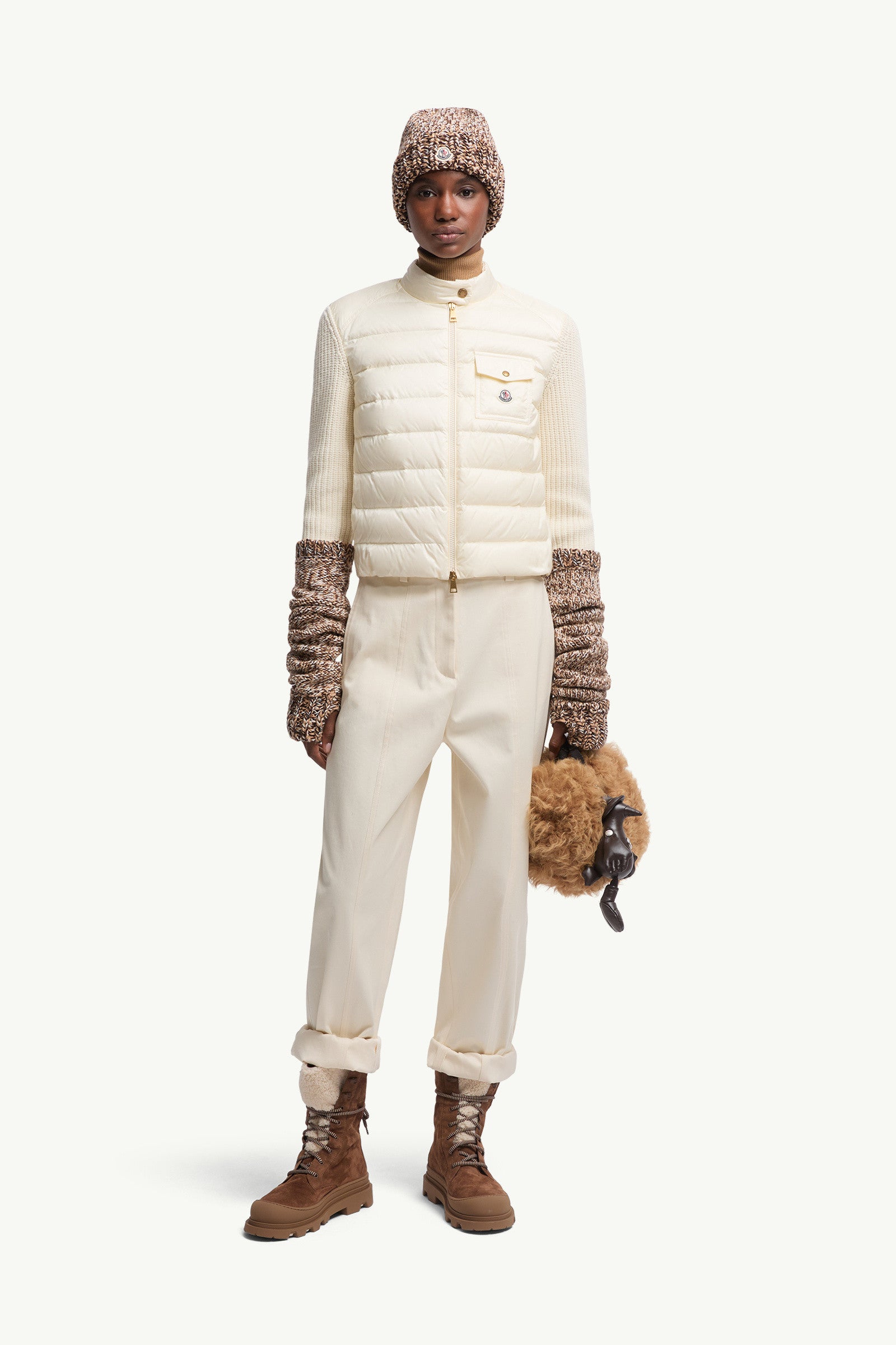 Moncler Padded Wool Zip-Up Cardigan White White