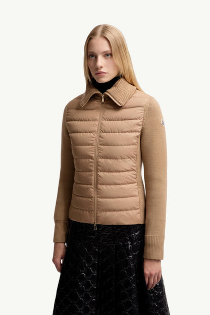Moncler Padded Wool Zip-Up Cardigan Beige Beige