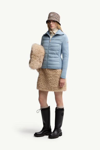 Moncler Padded Wool Zip-Up Cardigan Light Blue Light Blue