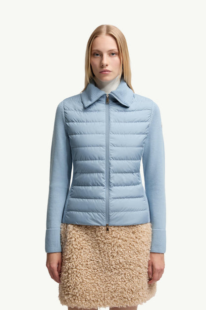 Moncler Padded Wool Zip-Up Cardigan Light Blue Light Blue