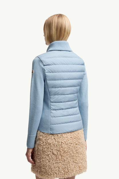 Moncler Padded Wool Zip-Up Cardigan Light Blue Light Blue