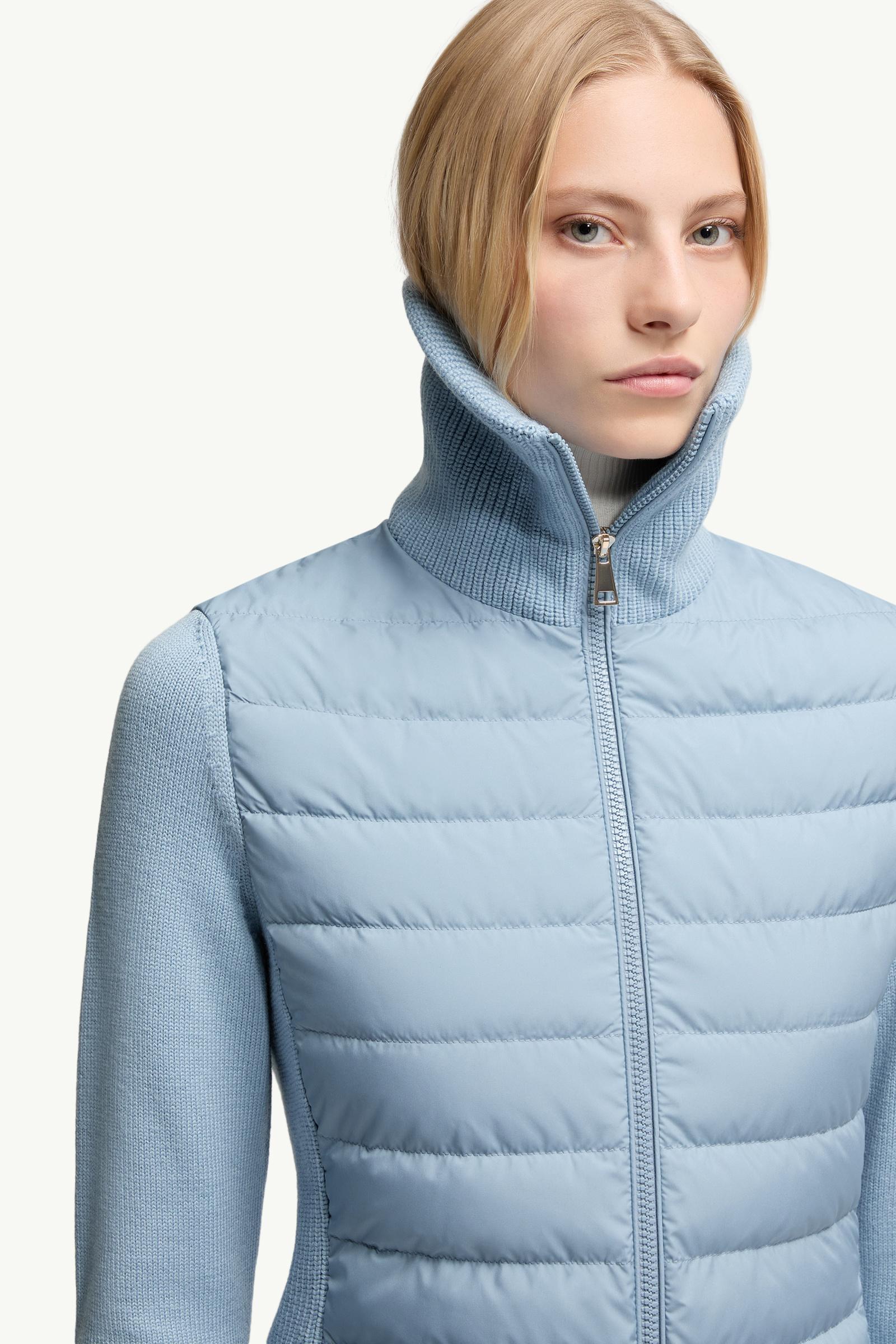 Moncler Padded Wool Zip-Up Cardigan Light Blue Light Blue