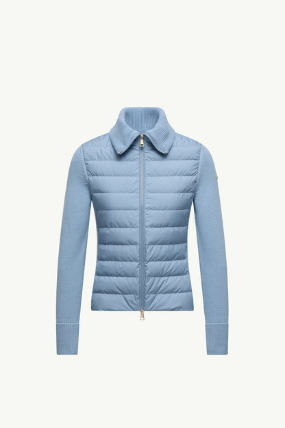 Moncler Padded Wool Zip-Up Cardigan Light Blue Light Blue