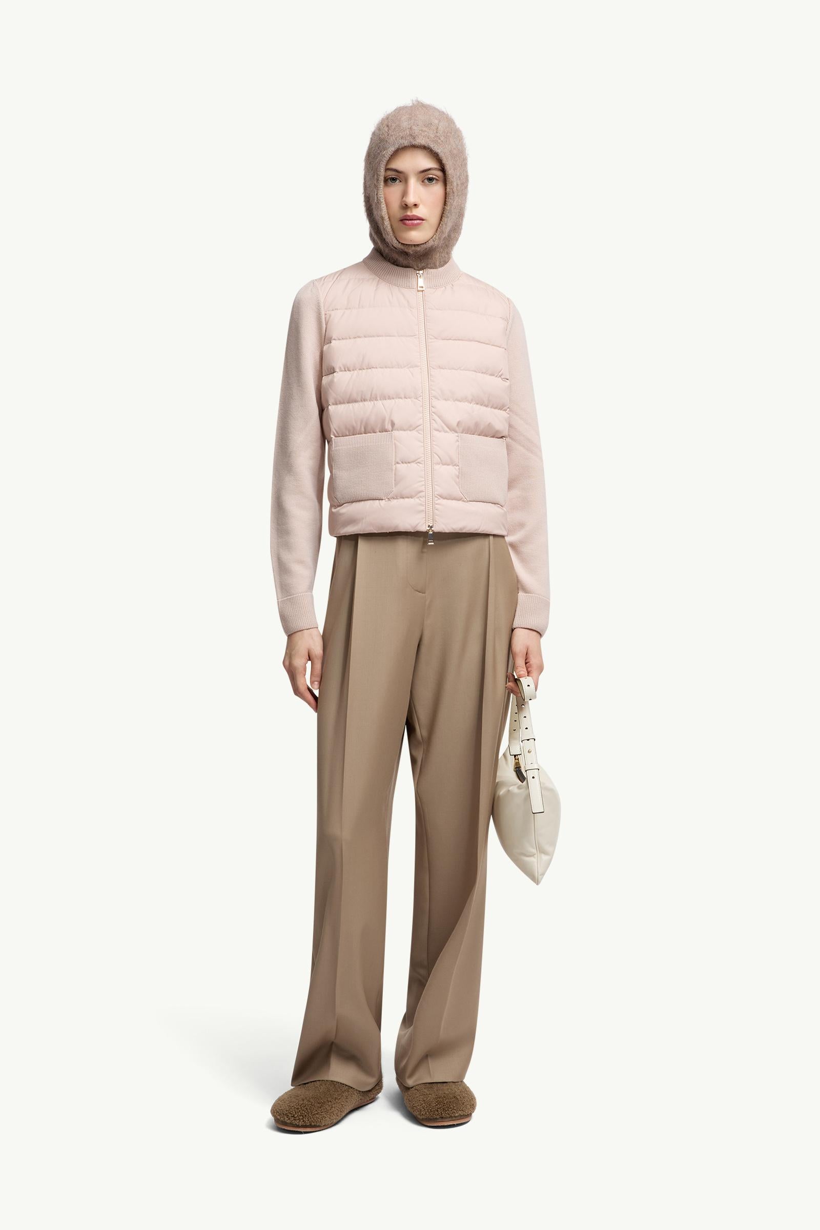 Moncler Padded Wool Zip-Up Cardigan Beige Beige