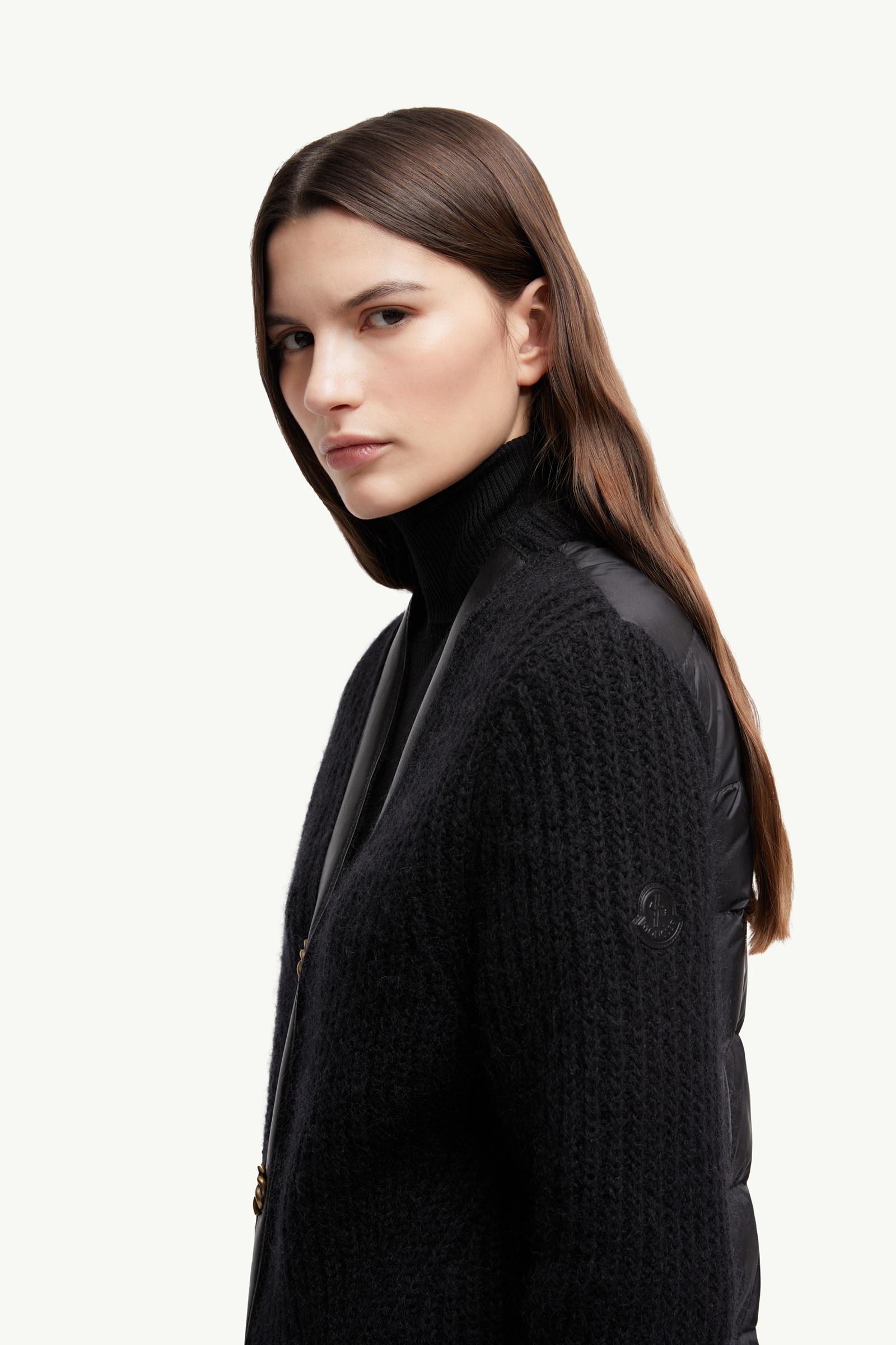 Moncler Leather-Trimmed Wool & Mohair Padded Cardigan Black Black