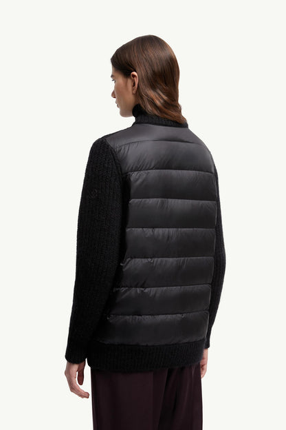 Moncler Leather-Trimmed Wool & Mohair Padded Cardigan Black Black