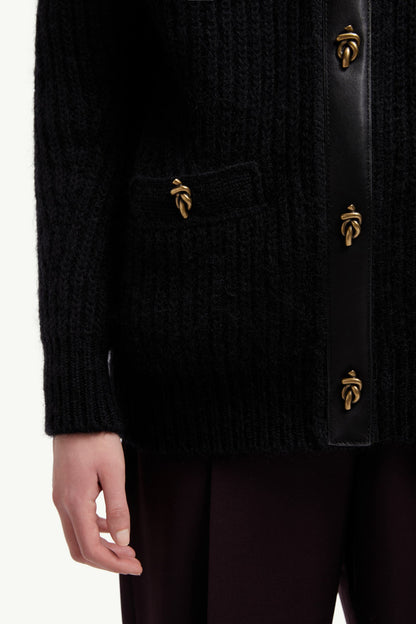 Moncler Leather-Trimmed Wool & Mohair Padded Cardigan Black Black
