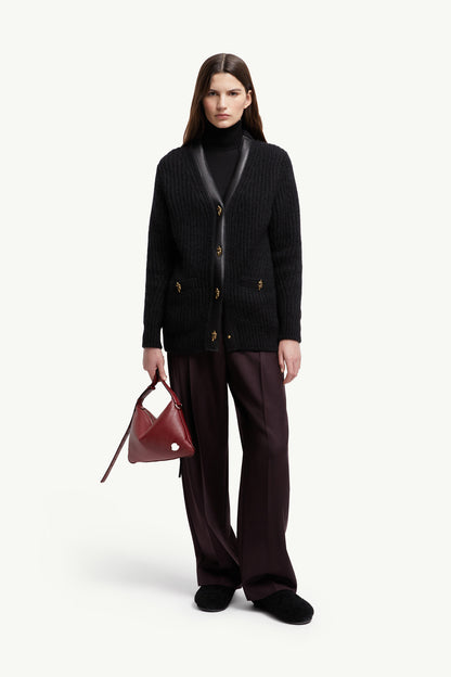 Moncler Leather-Trimmed Wool & Mohair Padded Cardigan Black Black