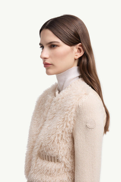 Moncler Padded Wool & Teddy Cardigan Beige Beige