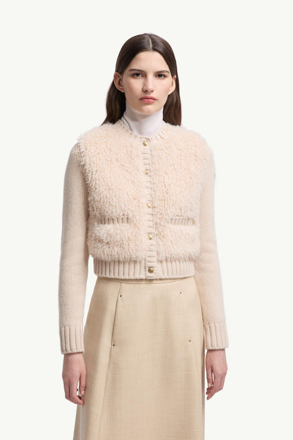 Moncler Padded Wool & Teddy Cardigan Beige Beige