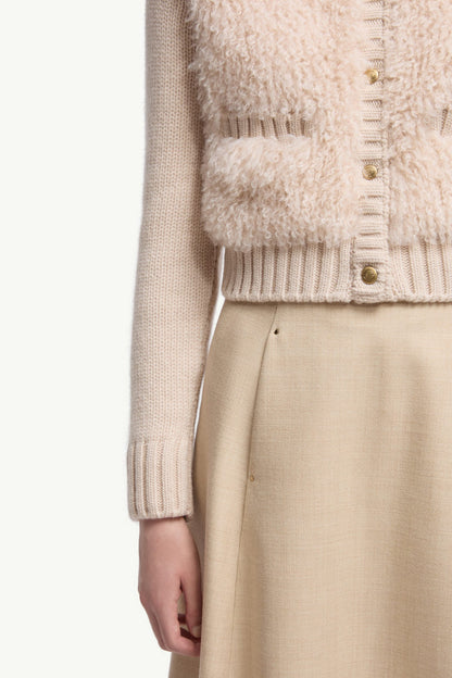 Moncler Padded Wool & Teddy Cardigan Beige Beige
