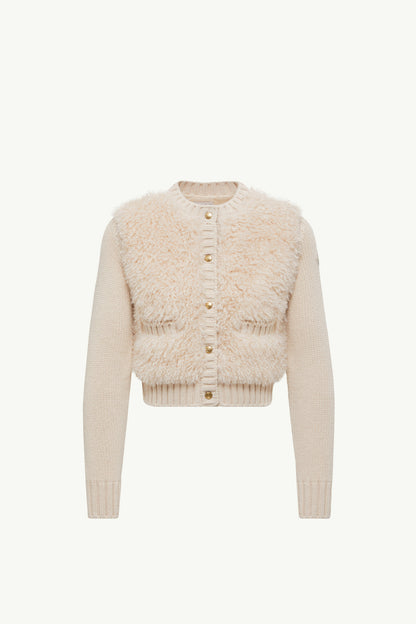 Moncler Padded Wool & Teddy Cardigan Beige Beige