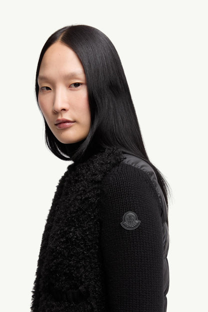 Moncler Padded Wool & Teddy Cardigan Black Black
