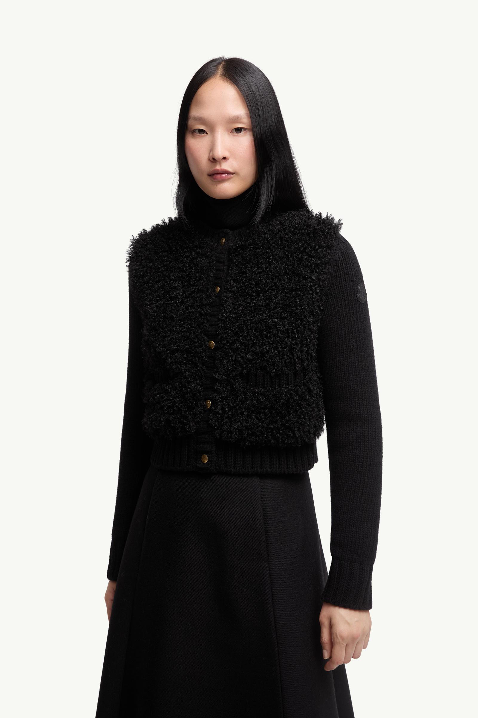 Moncler Padded Wool & Teddy Cardigan Black Black