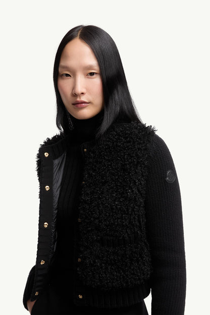 Moncler Padded Wool & Teddy Cardigan Black Black