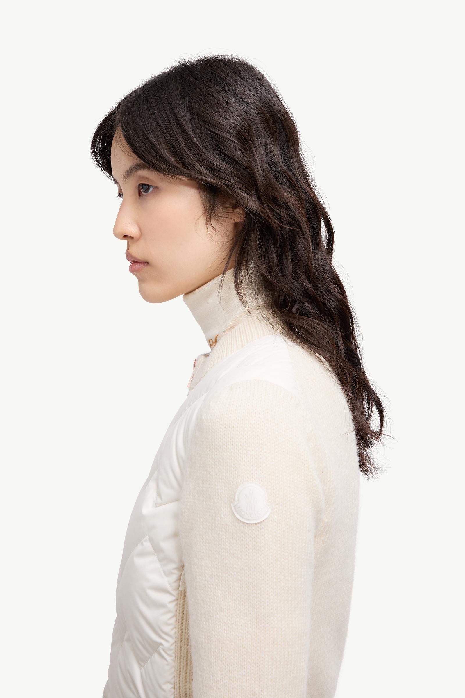 Moncler Padded Wool Blend Zip-Up Cardigan White Ivory White Ivory