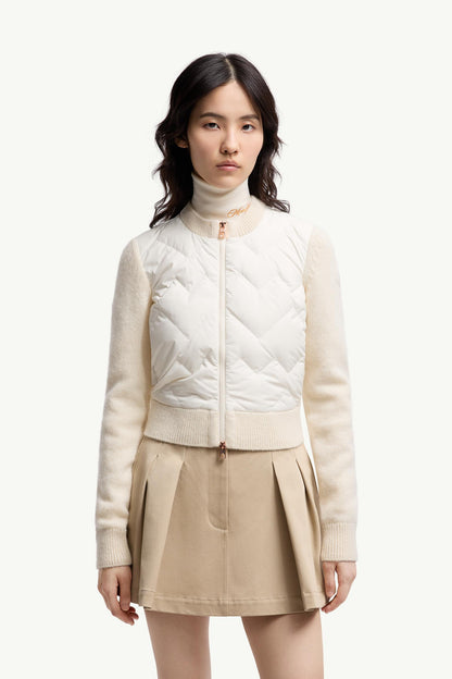 Moncler Padded Wool Blend Zip-Up Cardigan White Ivory White Ivory