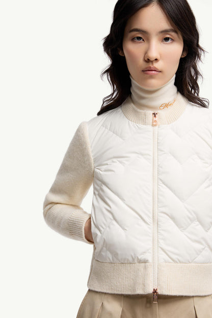 Moncler Padded Wool Blend Zip-Up Cardigan White Ivory White Ivory