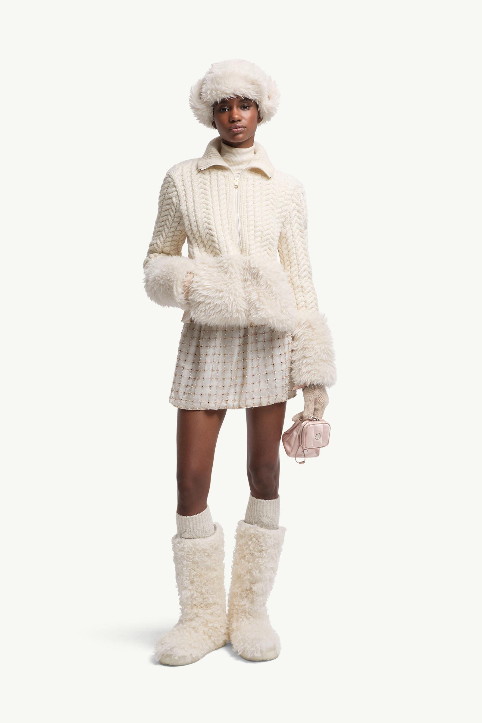 Moncler Wool Blend Zip-Up Cardigan White Ivory White Ivory