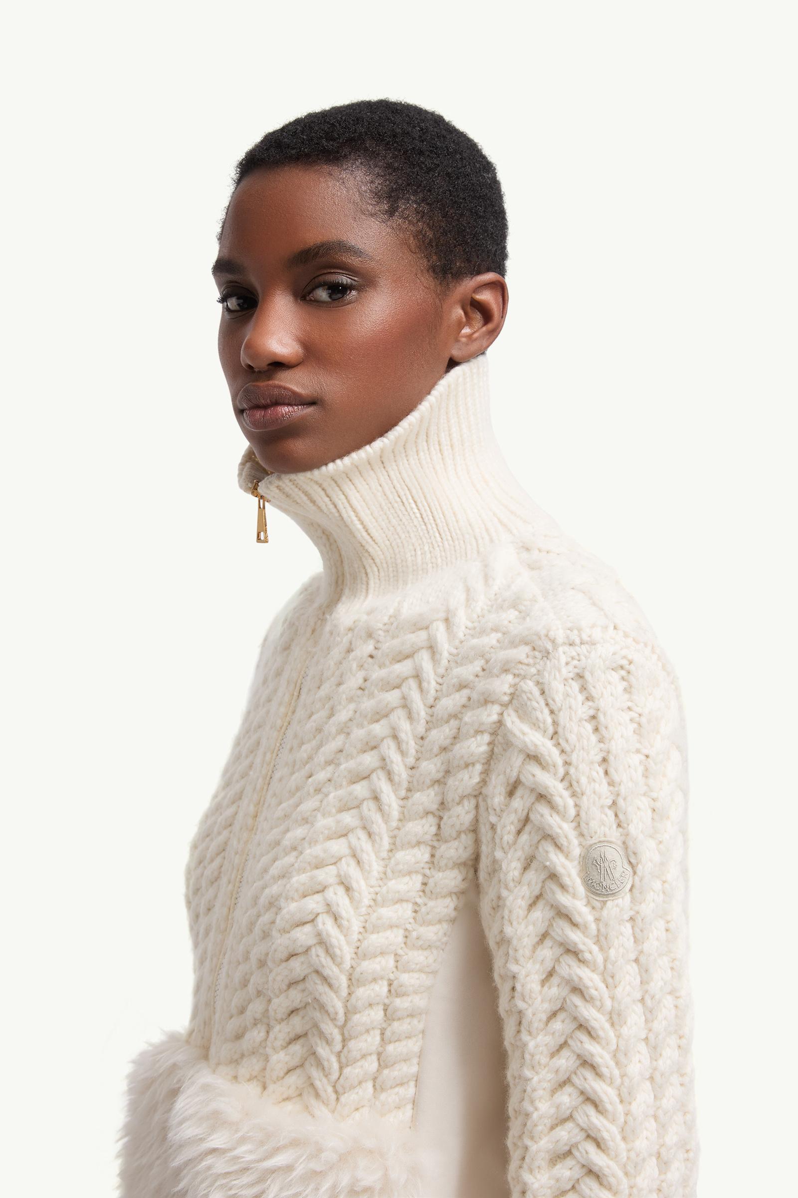 Moncler Wool Blend Zip-Up Cardigan White Ivory White Ivory