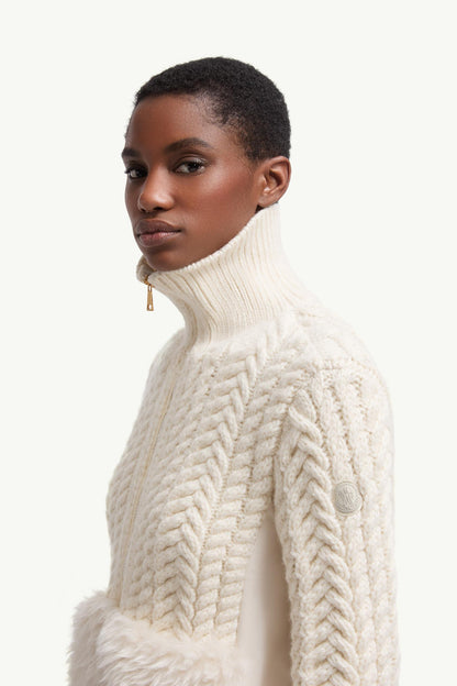 Moncler Wool Blend Zip-Up Cardigan White Ivory White Ivory