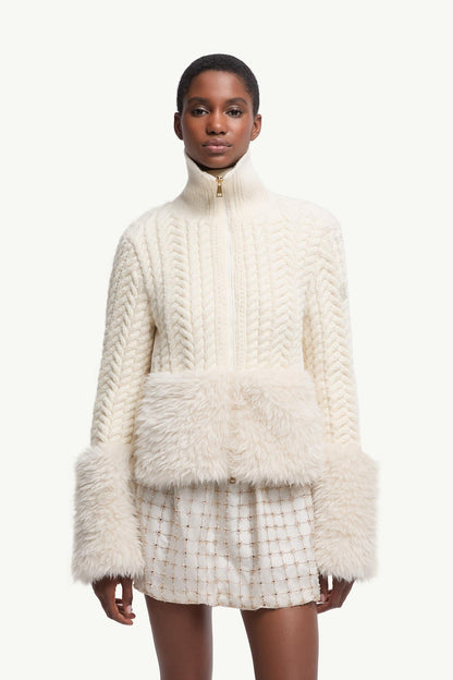 Moncler Wool Blend Zip-Up Cardigan White Ivory White Ivory