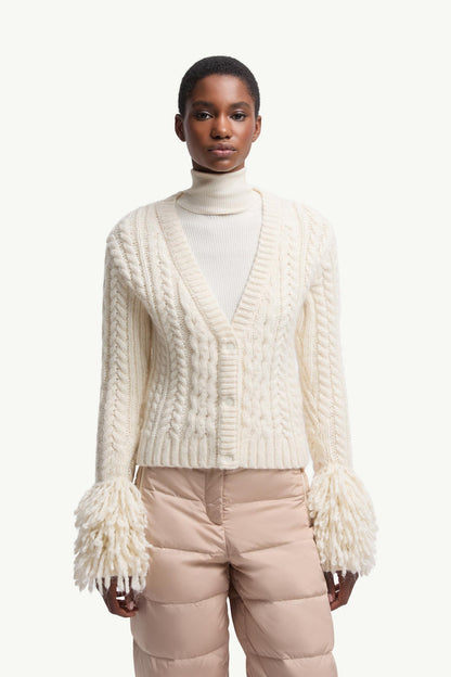 Moncler Alpaca Blend V-Neck Cardigan White Ivory White Ivory