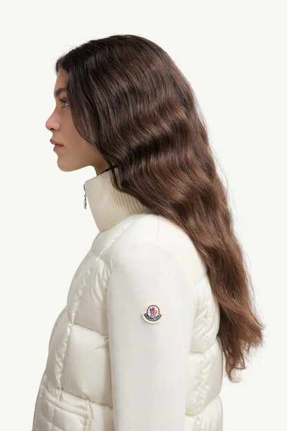 Moncler Square-Quilted Padded Wool Zip-Up Cardigan White White