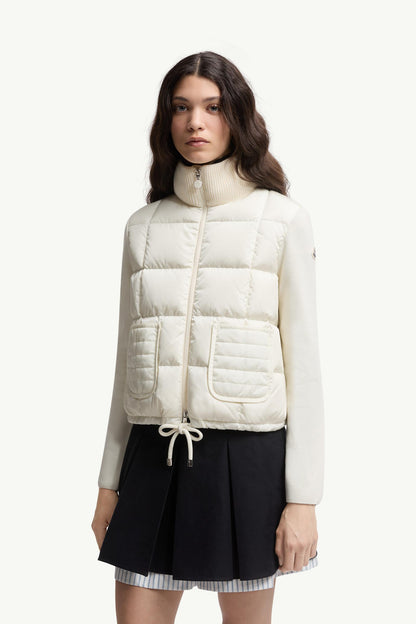 Moncler Square-Quilted Padded Wool Zip-Up Cardigan White White