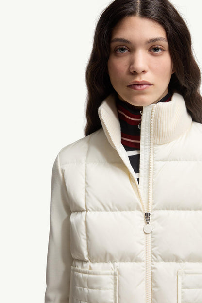 Moncler Square-Quilted Padded Wool Zip-Up Cardigan White White