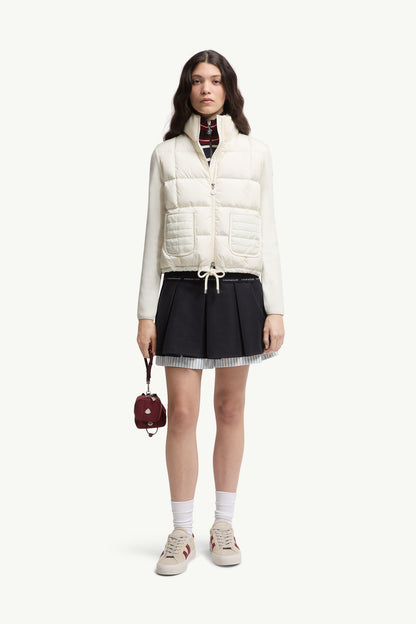 Moncler Square-Quilted Padded Wool Zip-Up Cardigan White White
