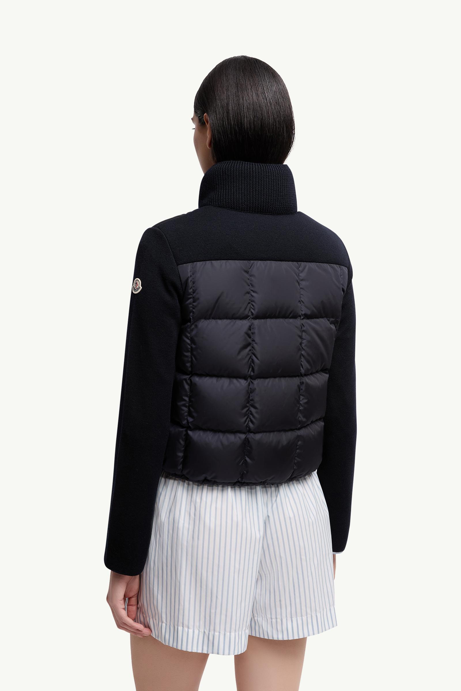 Moncler Square-Quilted Padded Wool Zip-Up Cardigan Navy Blue Navy Blue