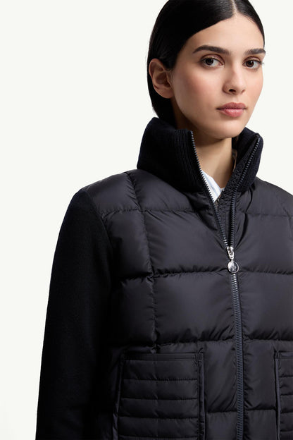 Moncler Square-Quilted Padded Wool Zip-Up Cardigan Navy Blue Navy Blue