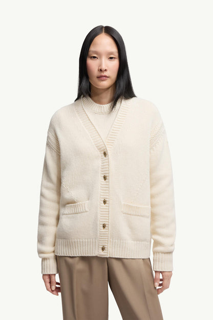 Moncler Wool & Cashmere V-Neck Cardigan White White